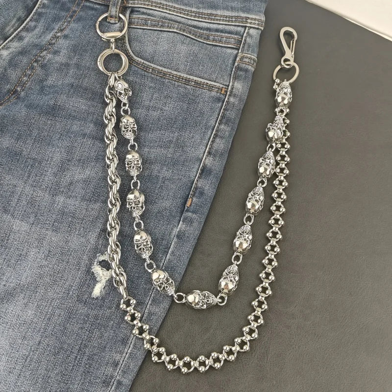 2025 New Model Skull Pants Chain Stainless Steel round Beads Combination Locomotive Chain Punk Men and Women Luxury Accessories