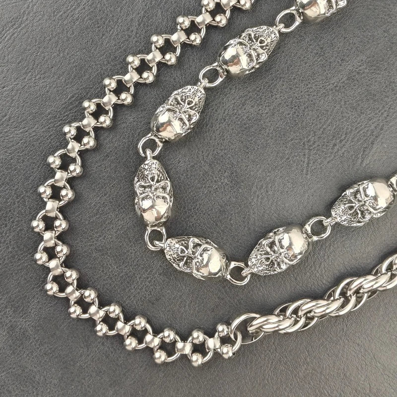 2025 New Model Skull Pants Chain Stainless Steel round Beads Combination Locomotive Chain Punk Men and Women Luxury Accessories