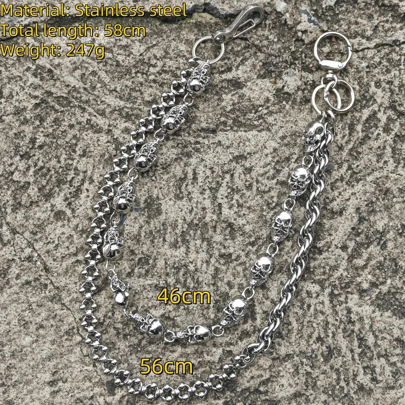 2025 New Model Skull Pants Chain Stainless Steel round Beads Combination Locomotive Chain Punk Men and Women Luxury Accessories